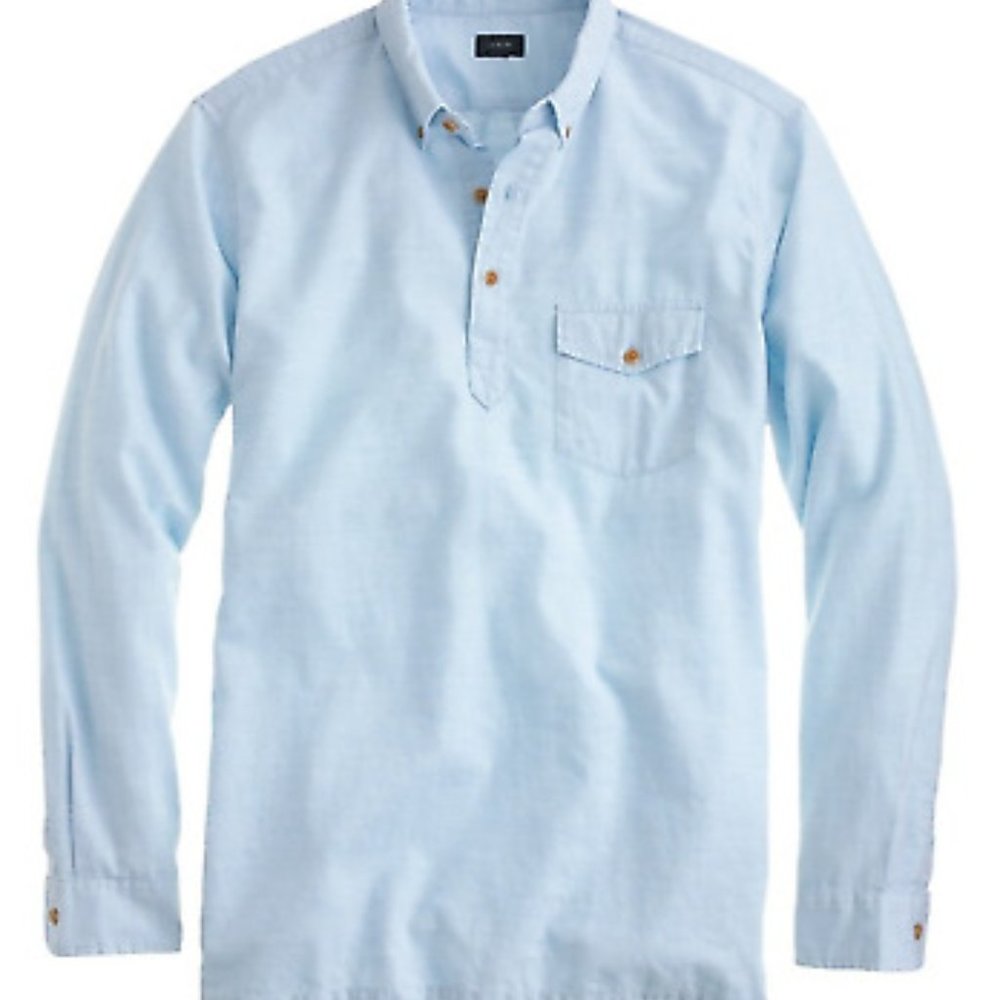 J Crew Men's Brushed Twill Popover Shirt Blue Med